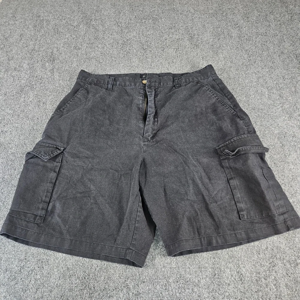 Banana Jack Mens Cargo Shorts Black Ramie Cotton Blend Size 34 Utility‎ Outdoor